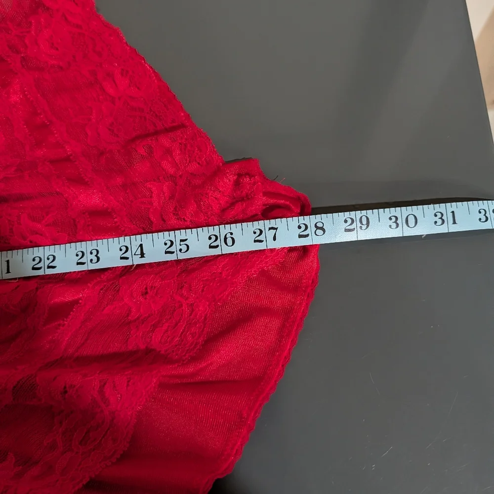 Vintage‎ Red Sheer Lace Nylon Teddy Lingerie Romper